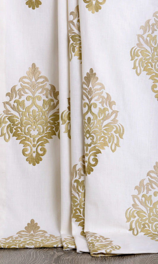 Damask Patterned Custom Home Décor Fabric By the Metre (Ivory/ Beige/ Brown)