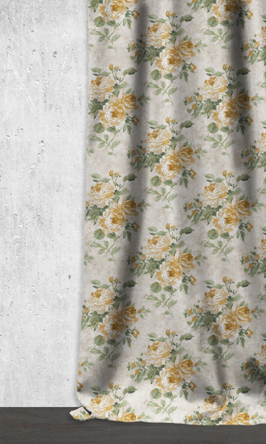 Dimout Floral Window Blinds (Yellow/ Ivory/ Green)