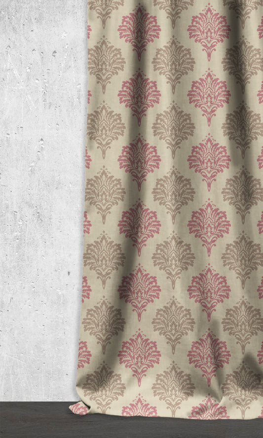 Damask Patterned Dimout Home Décor Fabric By the Metre (Pink/ Grey/ White)