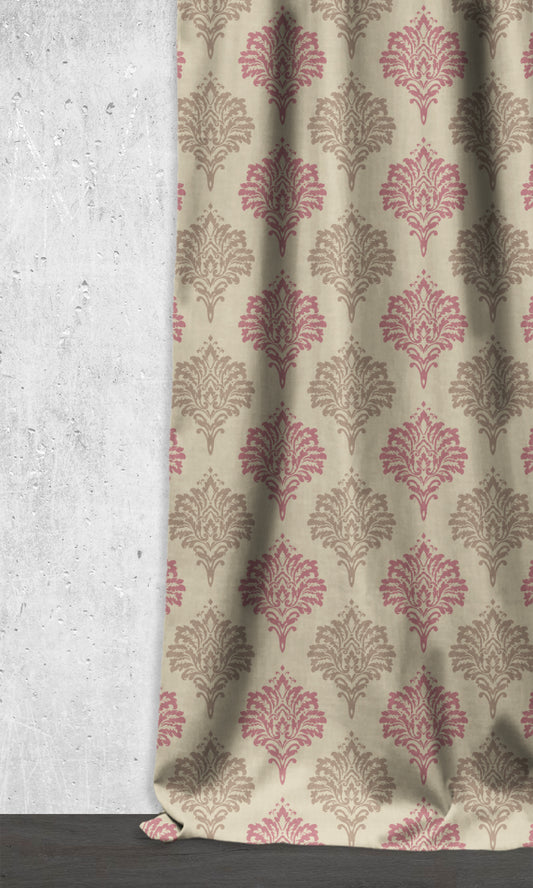 Damask Patterned Dimout Home Décor Fabric Sample (Pink/ Grey/ White)