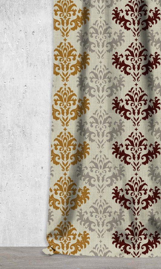 Damask Printed Window Home Décor Fabric By the Metre (Pink/ Yellow/ Grey)