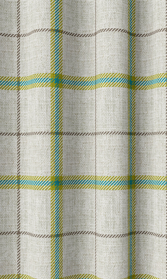 Check Print Home Décor Fabric By the Metre (Linen White/ Green/ Blue)