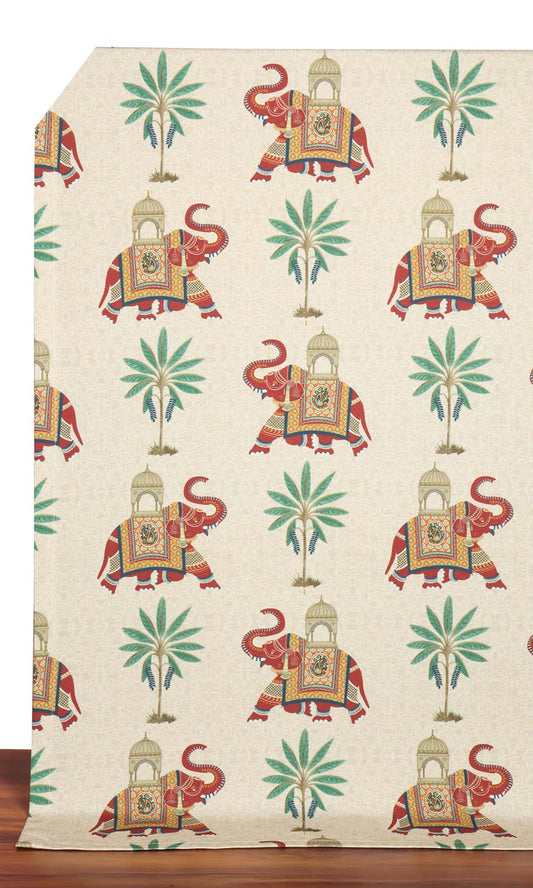 Cotton Printed Home Décor Fabric Sample (Ivory/ Red/ Green)